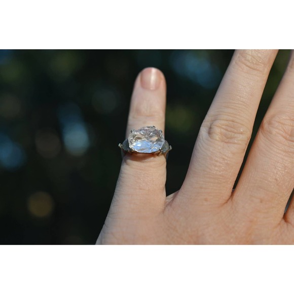 Raw Sapphire and Diamond Engagement Ring, Rough Diamond Ring, - Picture 4 of 10